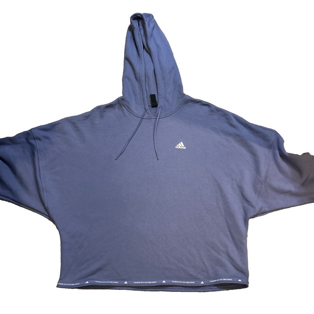 adidas Blue Pullover Fleece Hoodie Logo Drawstring Womens Regular Size M